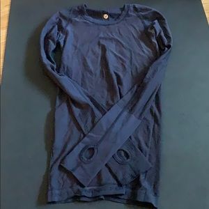 blue long sleeve athletic shirt